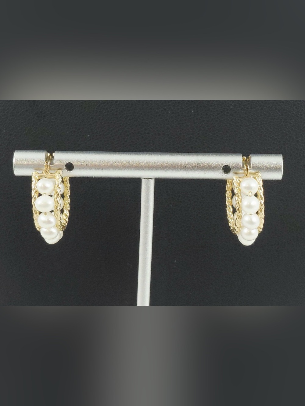 10K Yellow Gold & Cultured Pearl Twisted Rope Edge Hoop Earrings